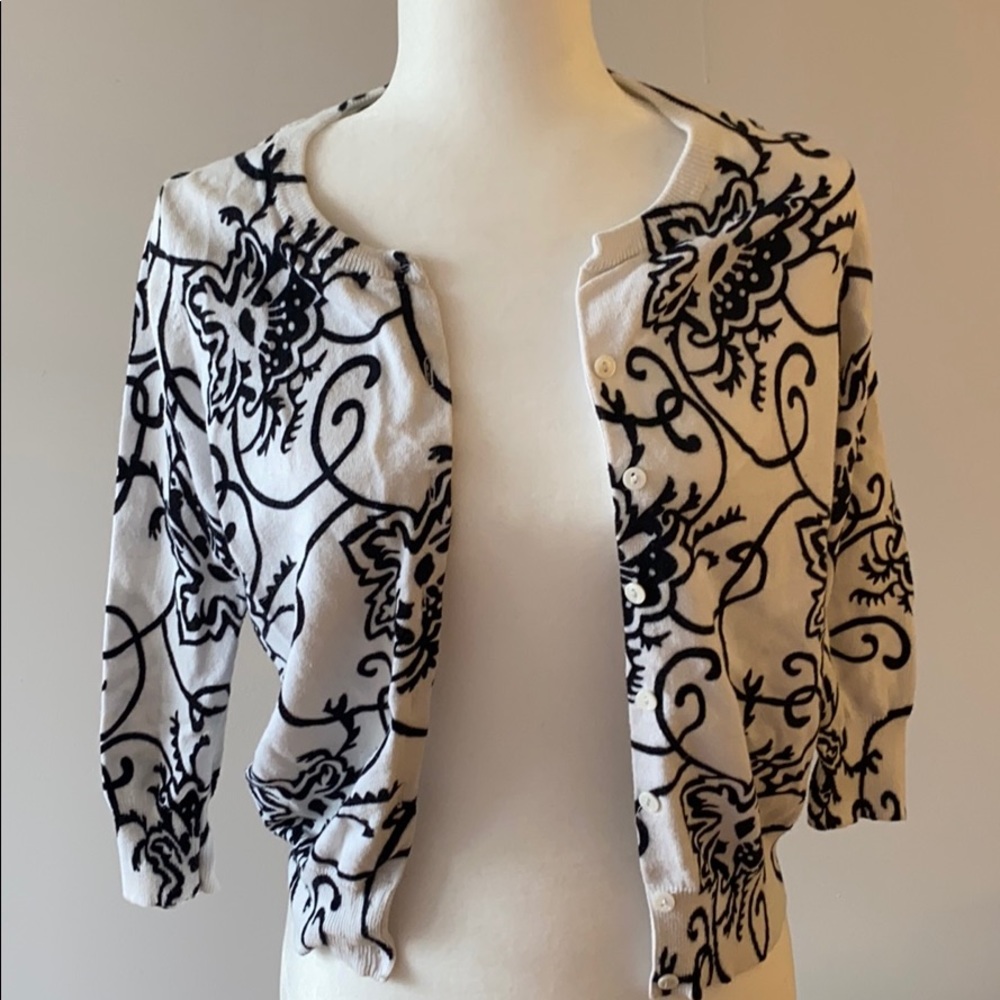 Black & white 3/4 sleeve patterned cardigan - evie